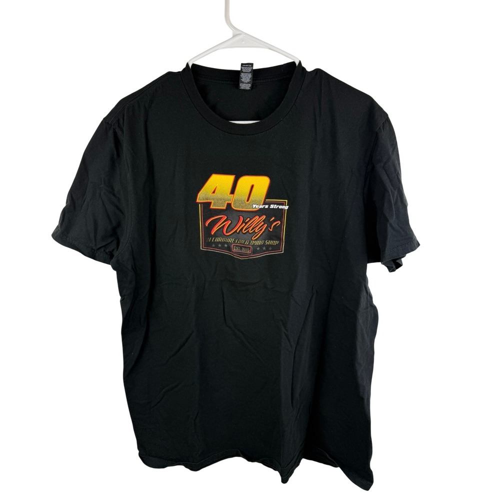 District Mens Willys Carburetor & Dyno Shop 40 Years Strong T-Shirt Black XL